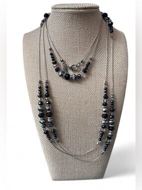 Ali Khan New York Signed Layering Necklace – Faceted Beads and Black Gunmetal